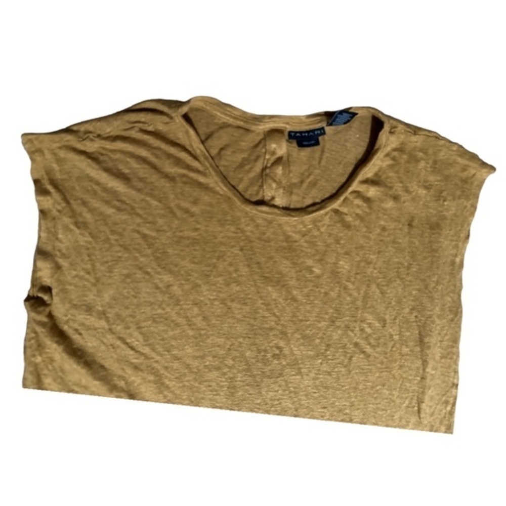 TAHARI size XL linen top, brown with mother of Pearl colored buttons down back - Picture 3 of 7